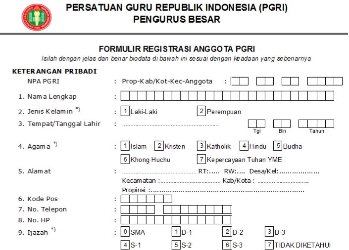 Pendaftaran PGRI Kota Palu - Persatuan Guru Republik Indonesia Cabang Kota Palu